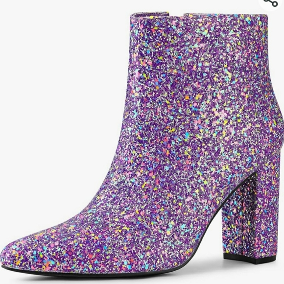 Allegra K Shoes - ALLEGRA K GLITTER POINTED TOE CHUNKY HEEL PURPLE ANKLE BOOTS